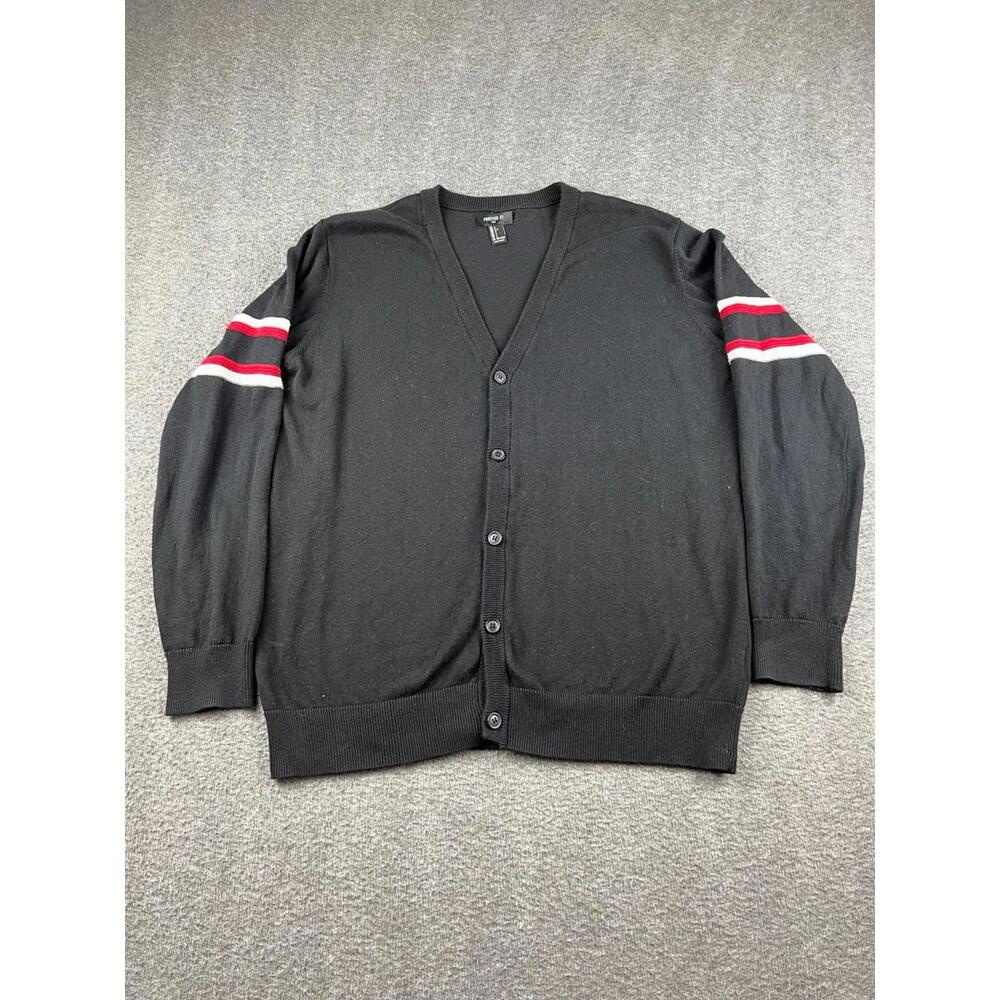 Forever 21 Womens Black Cardigan Sweater with Red‎ and White Stripes Size Large